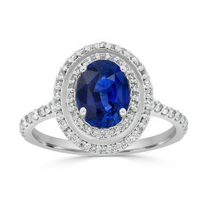 14K White Gold Oval Blue Sapphire Unheated GIA Rin